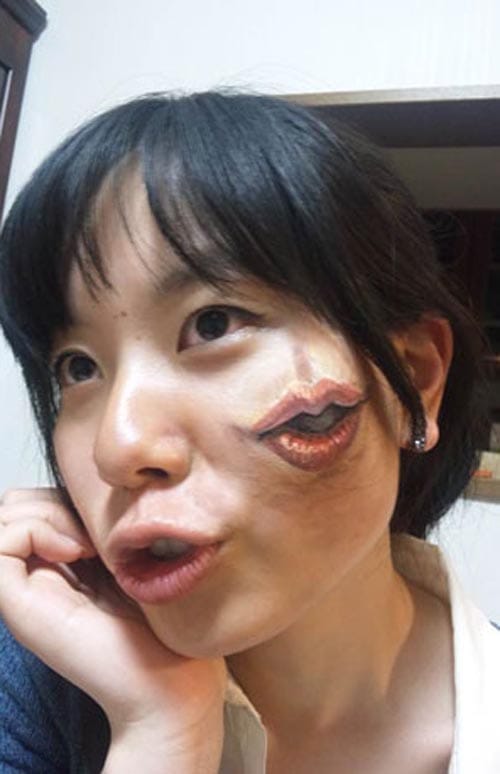 trabajo body art artista japonesa chooo san boca mejilla