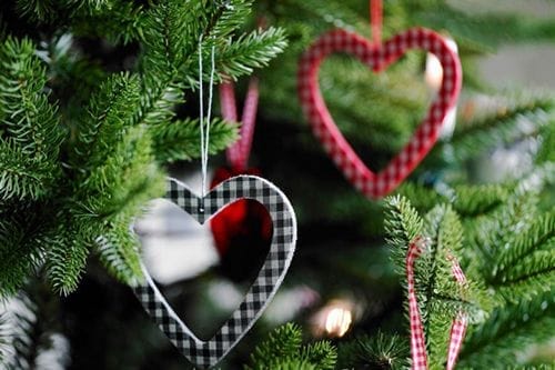 adornos navidad corazon rojo azul