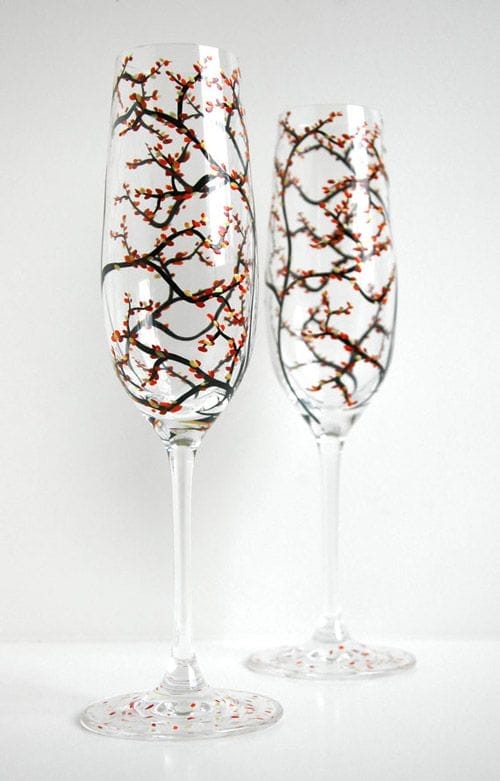 copa cristal pintado mano juego bolas