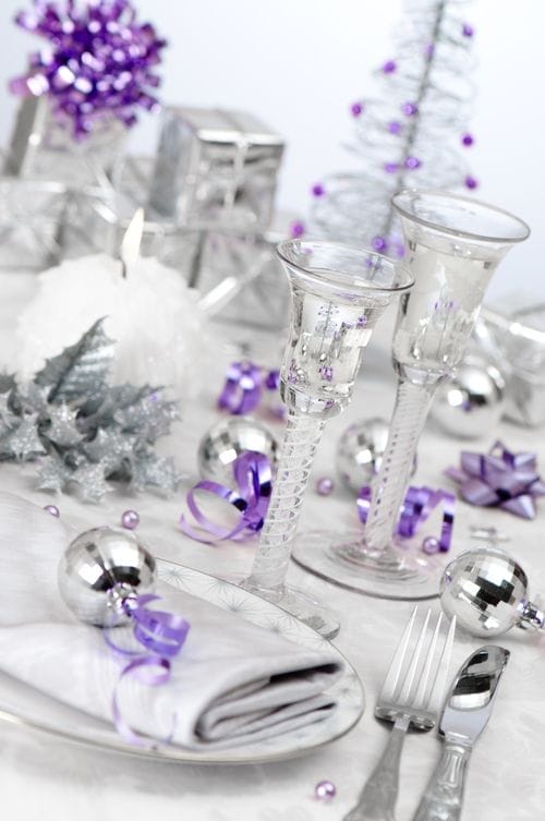 mesa blanco morado plata navidad