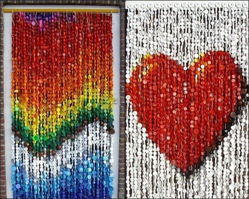 cortinas a base de tapones de plastico de botellas de colores