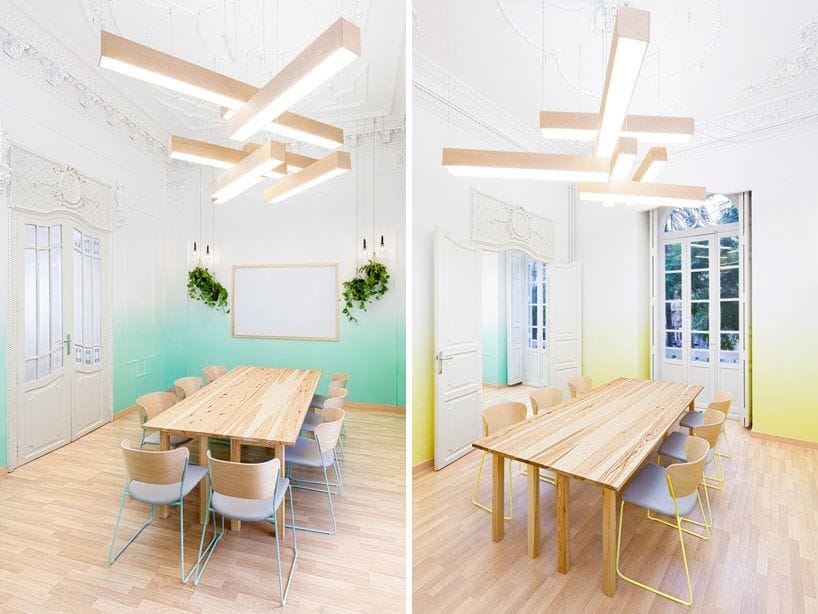 aula de ingles con mesa comun