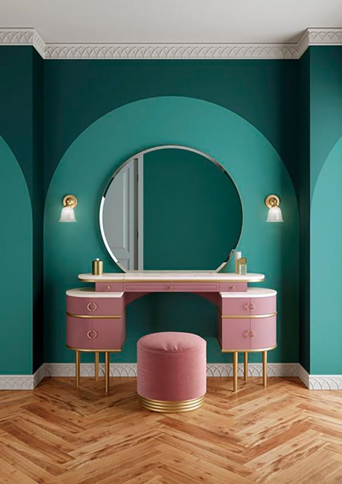 espacio belleza curvilineo rosa y verde