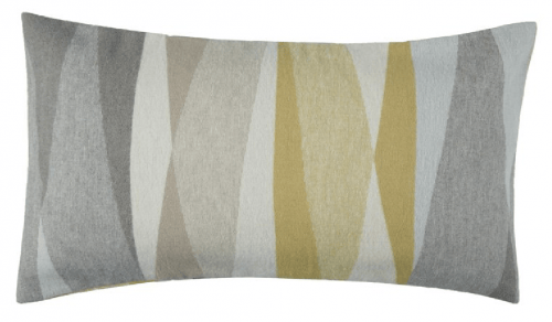 cojin con triangulos mostaza y gris