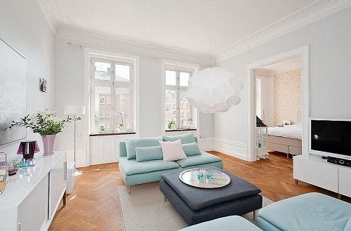 sofas azul pastel piso nordico