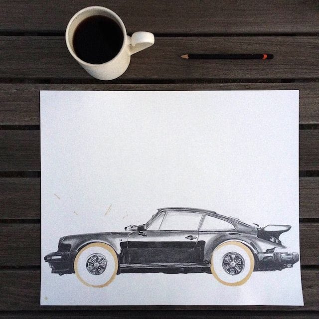 coche dibujado con cafe