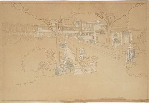 "Residencia Sherman H. Booth, Glencoe, Illinois. Perspectiva del esquema 1", Frank Lloyd Wright (1911)