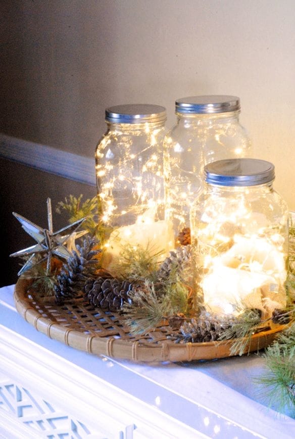 ideas decoracion navidad tarros con luces