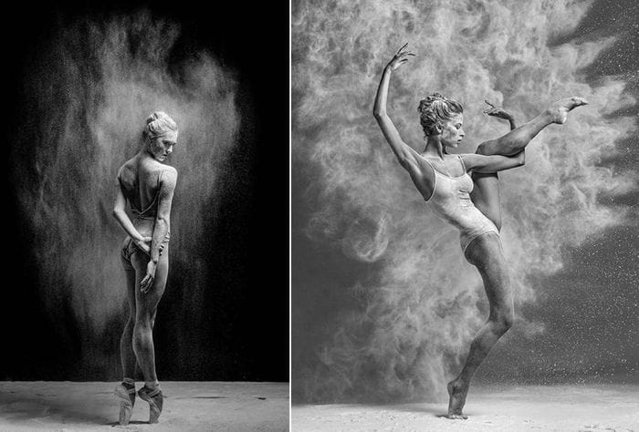 Espectaculares imágenes en blanco y negro de bailarinas cubiertas de harina