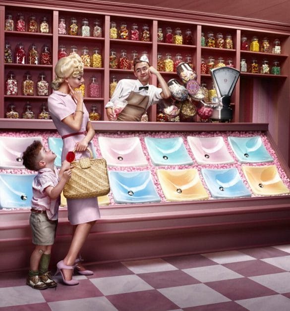 erwin olaf cac malaga fotografia comercial lavabos colores pastel tienda gominolas retro