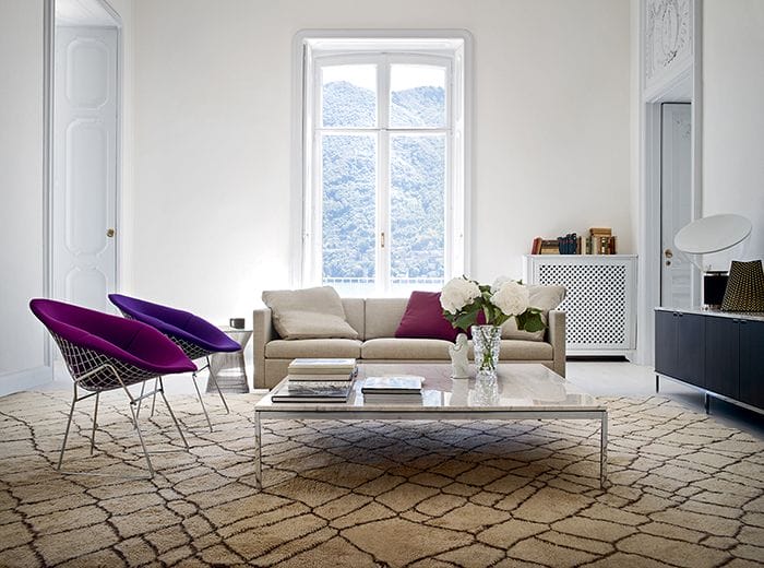 silla diamond diamante harry bertoia knoll acero cromado cubierto cojines violetas salon diseño