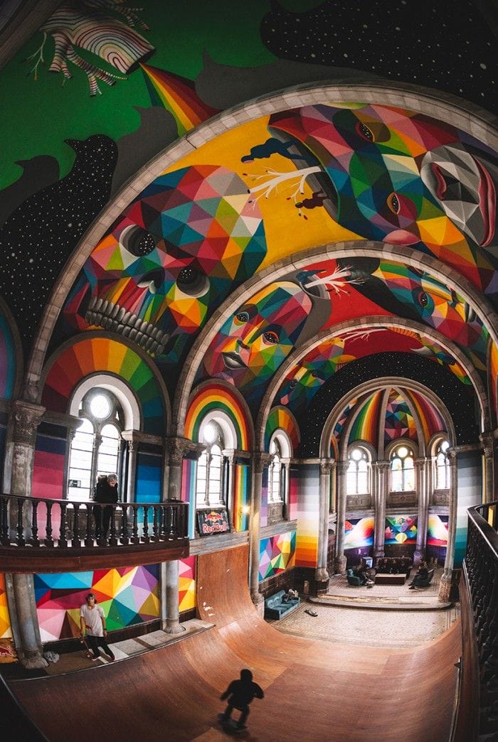 kaos temple okuda san miguel-la-iglesia-skate llanera asturias street art mural patin