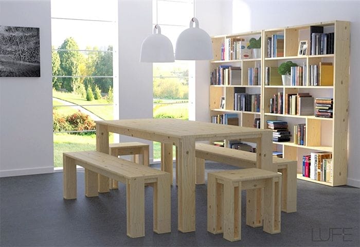 bancos mesa lufe madera estanteria