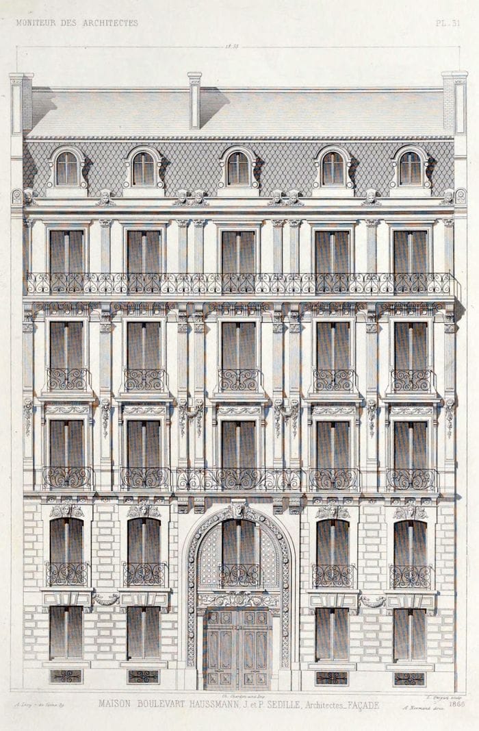 dibujo, fachada, edificio, paris
