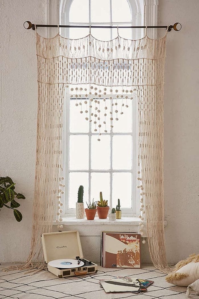 estilo boho ventana cortina tejida