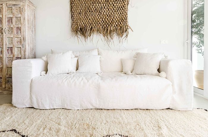 sillon con funda de lino blanco roto
