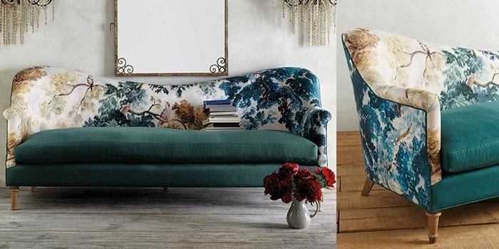 sillon lujo terciopelo estampado plantas y verde