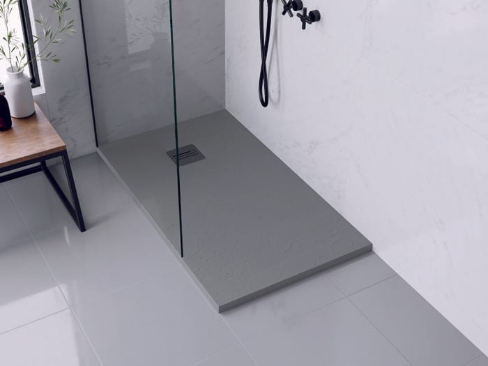 plato de ducha base gris rectangular griferia negra