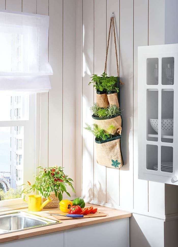 macetero fibra natural para hierbas aromaticas en cocina