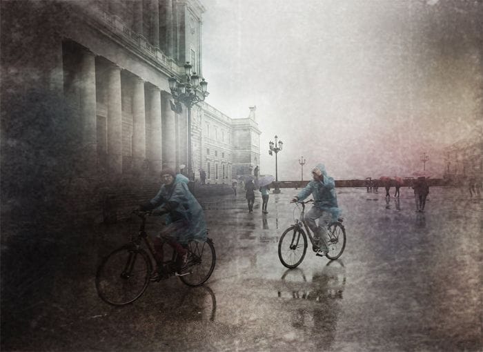 palacio real madrid bicis lluvia
