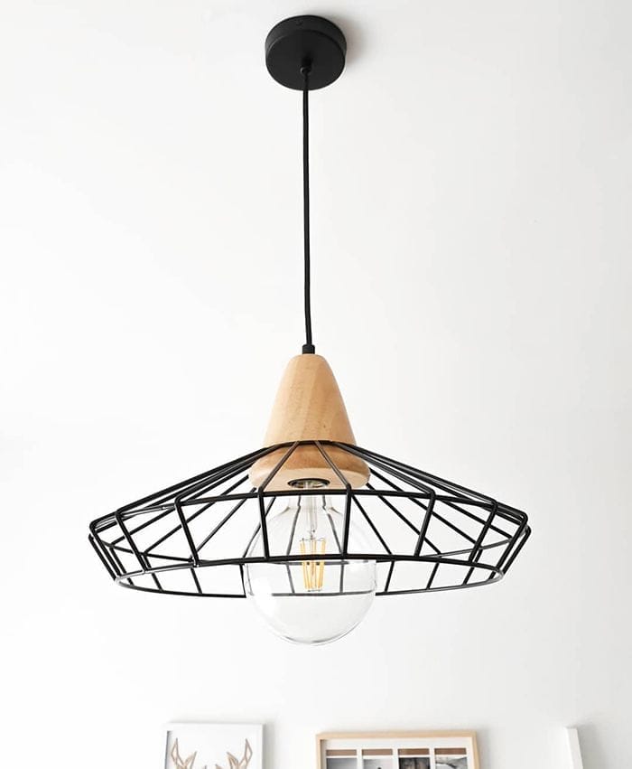 lampara negra metal varillas