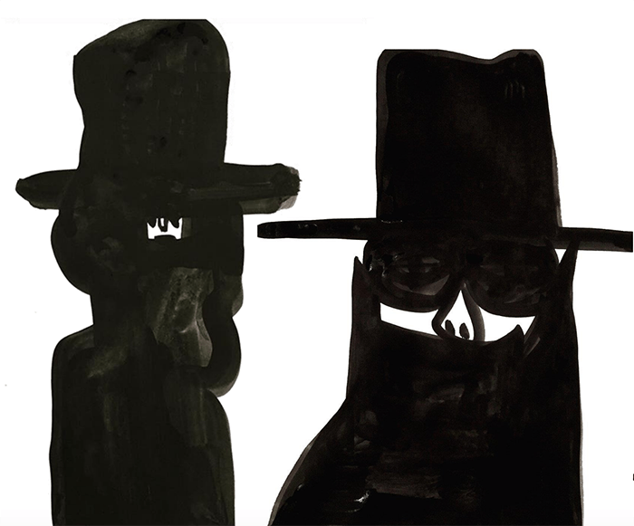 arte figuras negras sombreros