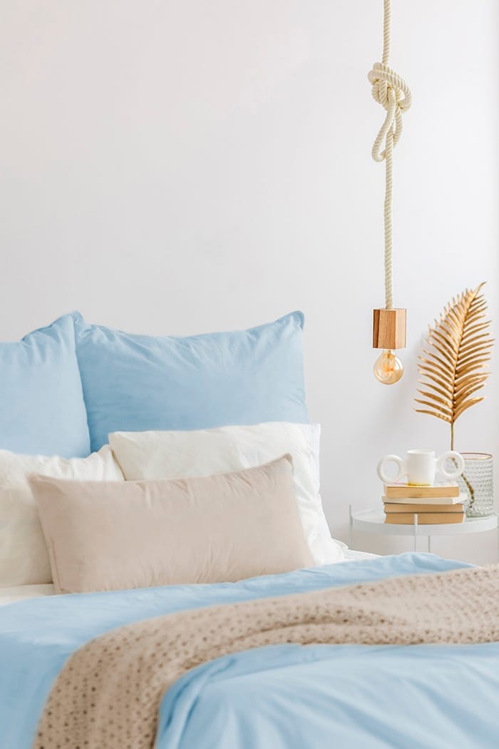 ropa de cama azul organica