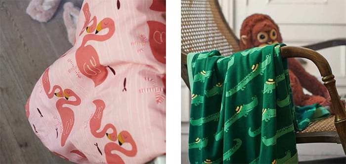 textiles rosa y verde cocodrilo bebes IKEA