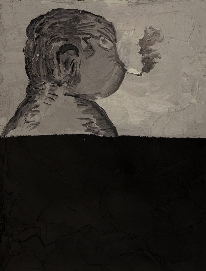 pintura hombre gordo fumando