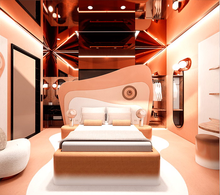 dormitorio futurista rosa