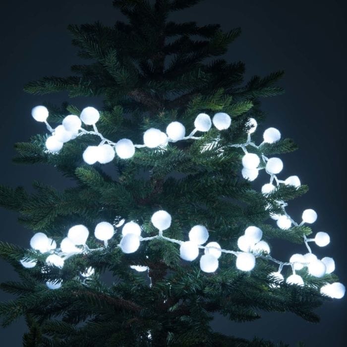 Guirnalda luminosa con bolas blancas para decorar tu árbol de Navidad