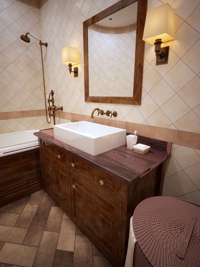 Baño con muebles de madera de decoración al estilo provenzal