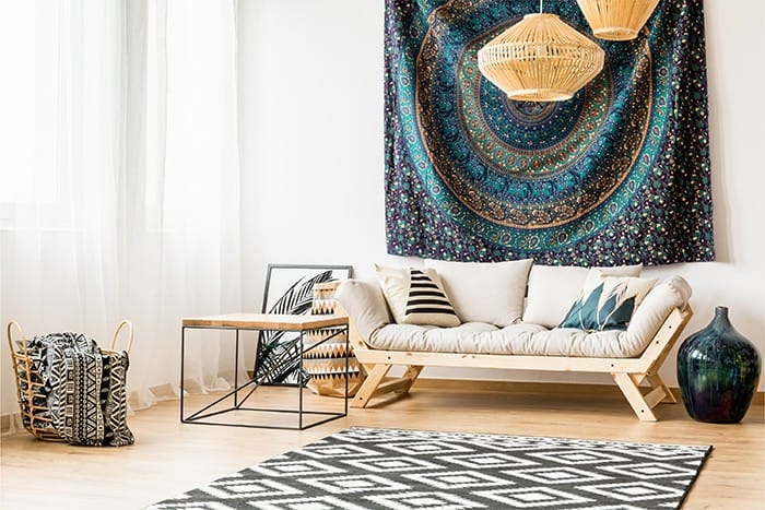 salón pequeño estilo boho