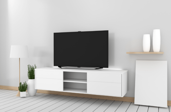 Mueble de TV blanco colgante en una habitación