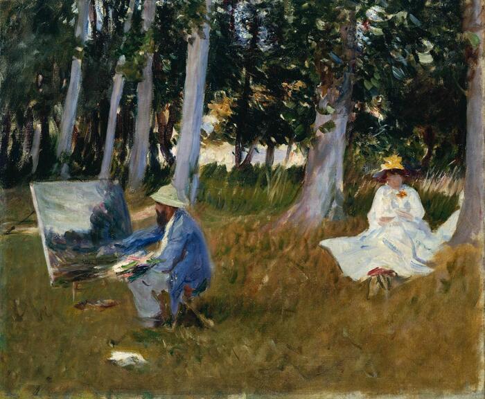 Obra pictórica Monet pintando al borde de un bosque de John Singer Sargent