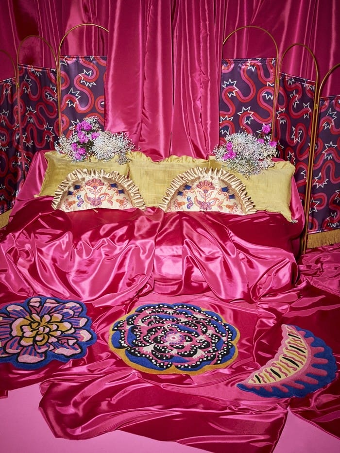 rosa fucsia cojines tejidos