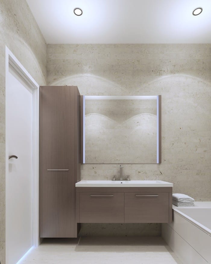 baño madera color taupe