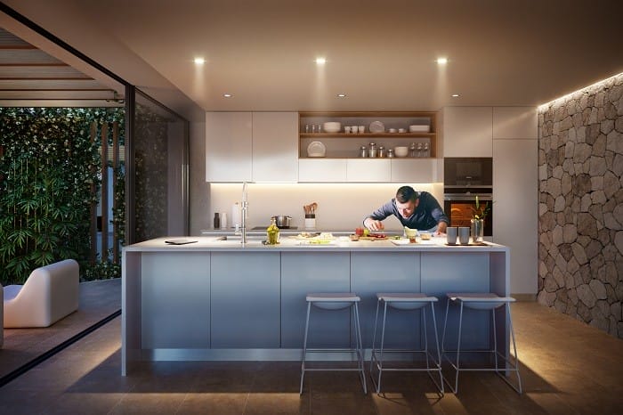 isla de una cocina de the white angel en Ibiza