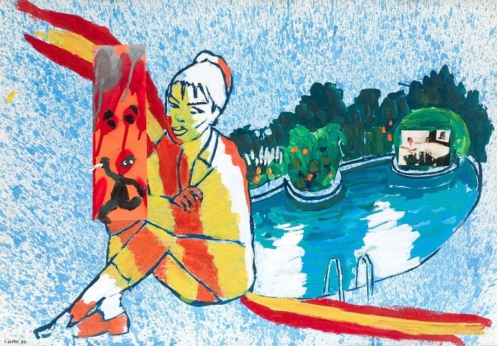 cuadro pintado de una mujer con bandera española