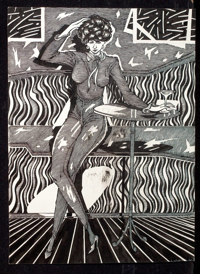 imagen en blanco y negro de una mujer en un bar