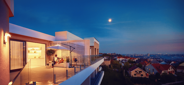 terraza de un apartamento de lujo con vistas