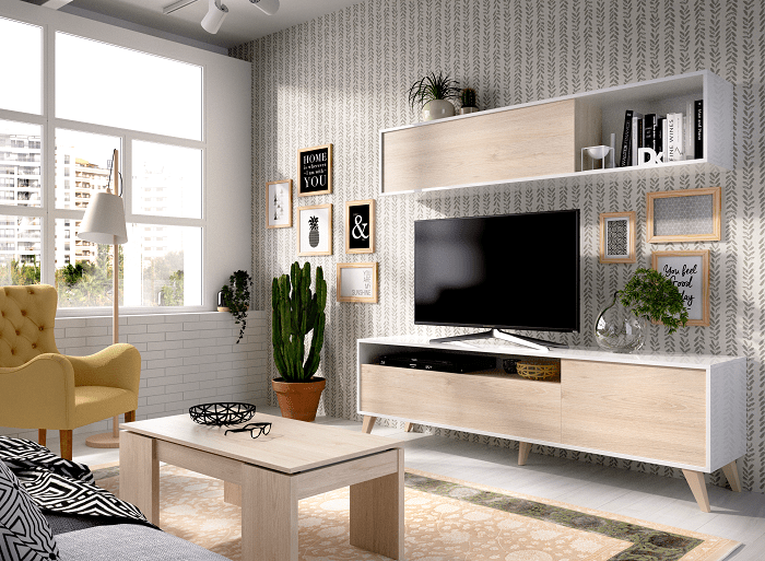 salón con estilo nórdico con Leroy Merlin