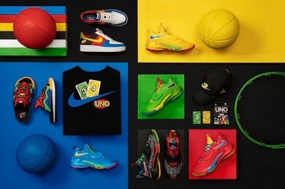 Productos de Nike colaborando con UNO y un jugador de baloncesto