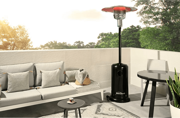 estufa de gas en un jardín