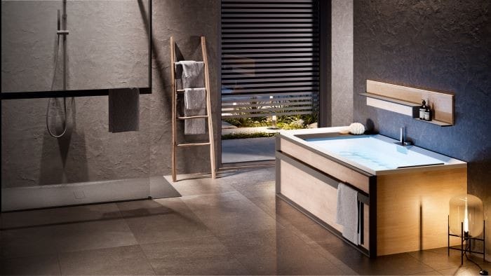 Cuarto de baño de diseño con mampara y bañera