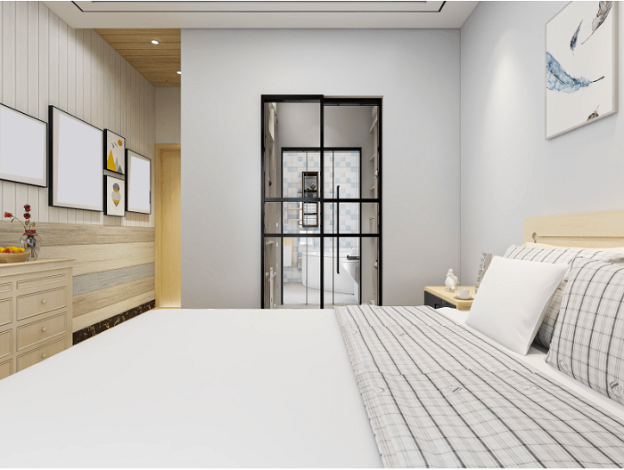 dormitorio ordenado y limpio con ropa de cama blanca limpia y bien hecha