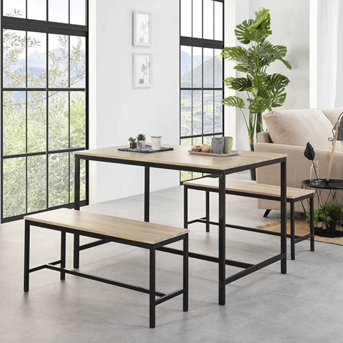 conjunto de mesa con bancos estilo industrial