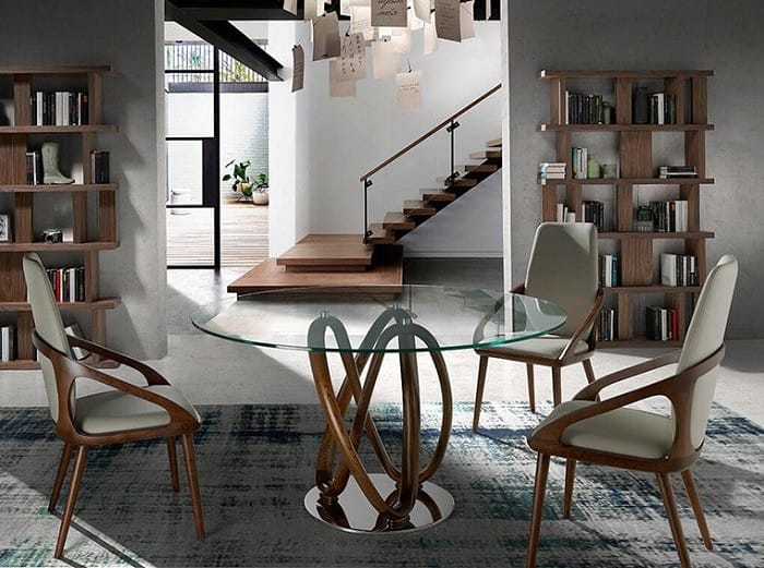 mesa de comedor de cristal y redonda