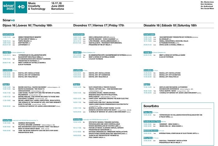 cartel con horarios de Sónar D 