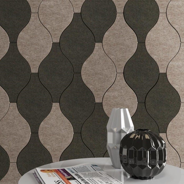 detalle de cerca de un panel acústico geométrico a dos colores